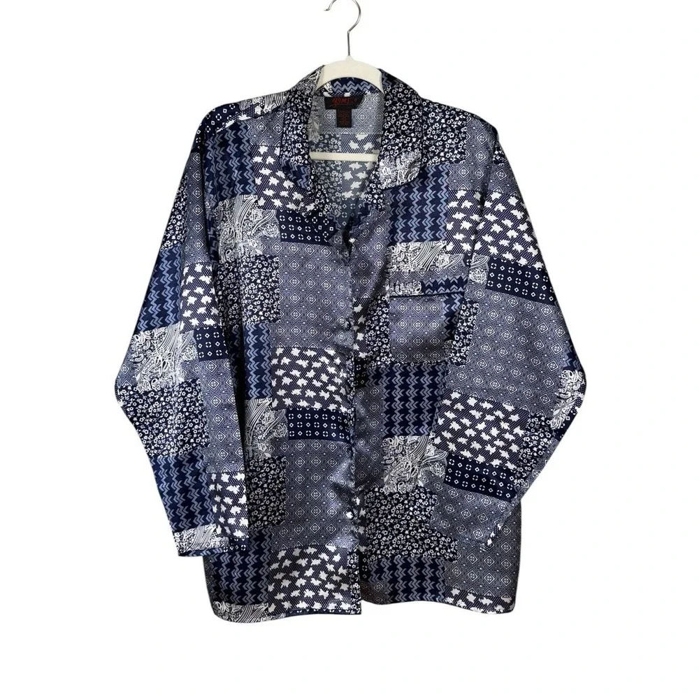 Vintage Y2K Gomez Patchwork Button Down Shirt Size Large Bohemian 90s Artsy